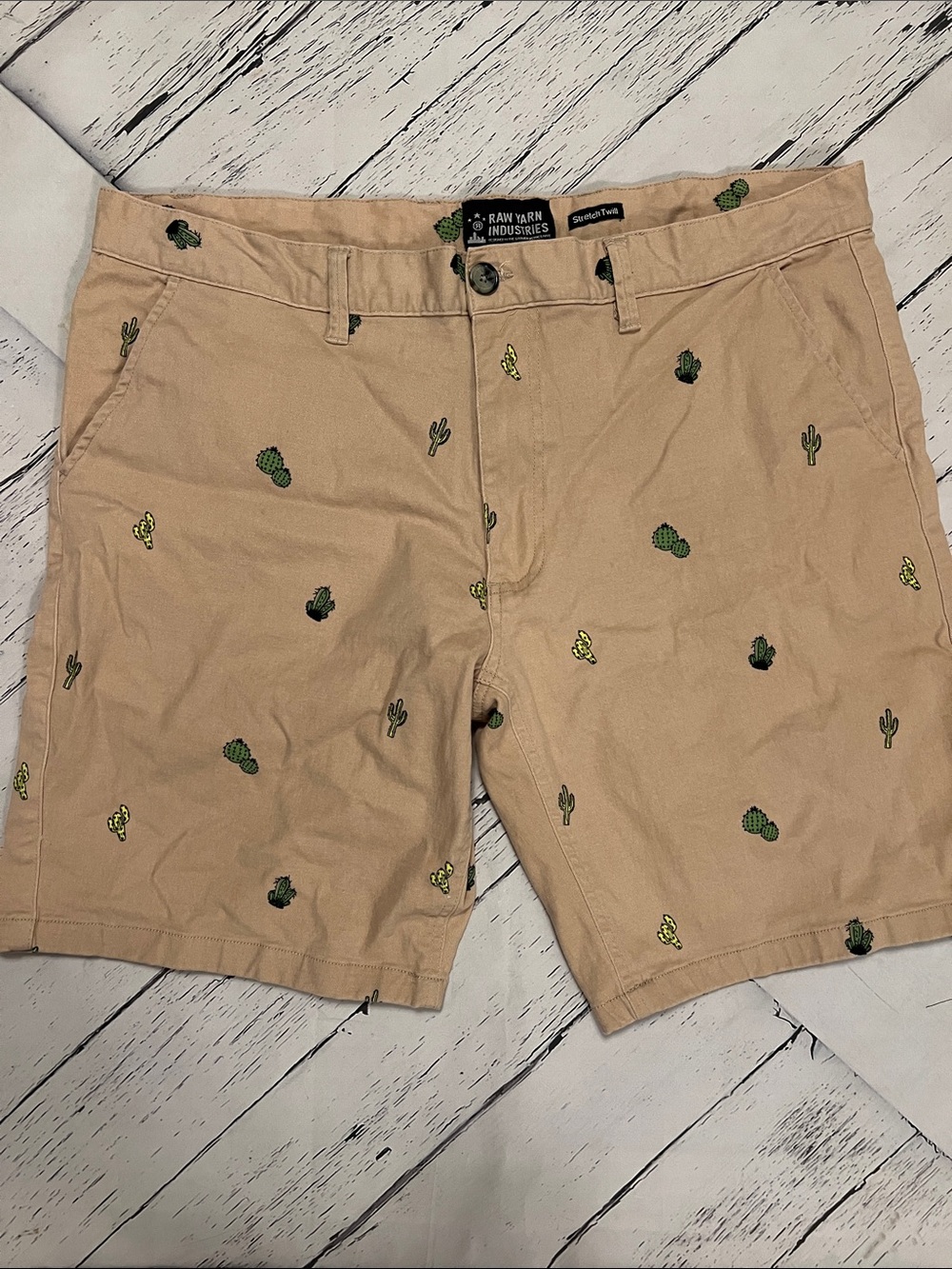Men's Tan Embroidered Cactus Chino Shorts
